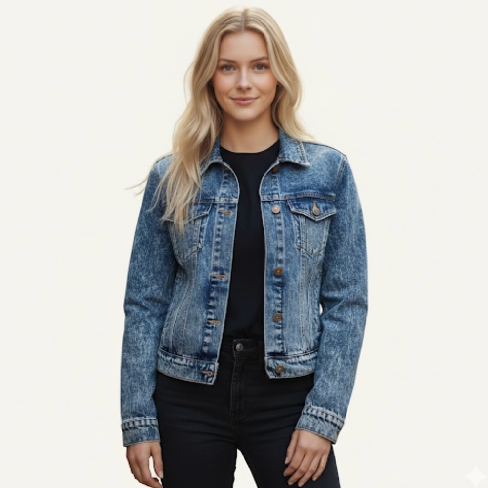 Forever 21 Jean Jacket Premium Denim Acid Wash Cropped Women's Size S